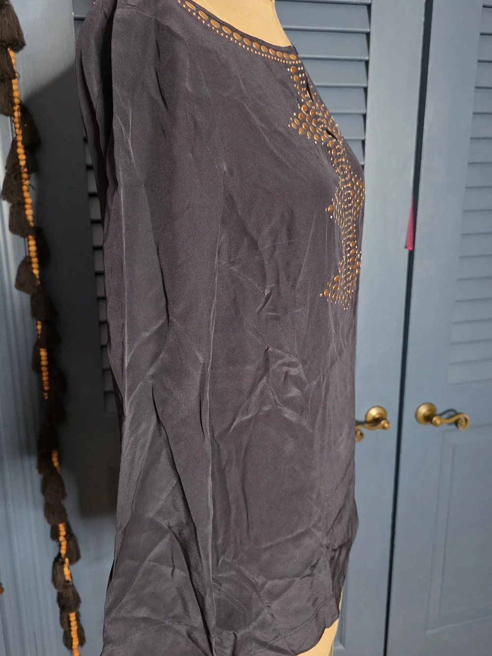 NWOT Tory Burch Navy Silk Studded Tunic Top Blouse Size 4 - Pristine!